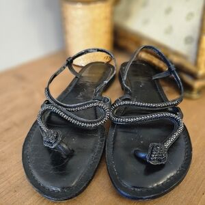 Chic black snake strap sandals